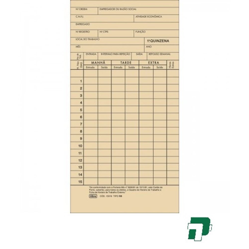 CartÃo De Ponto Mensal Rb 150193 100 Folhas Tilibra Organizadores Papelariatributaria 0665